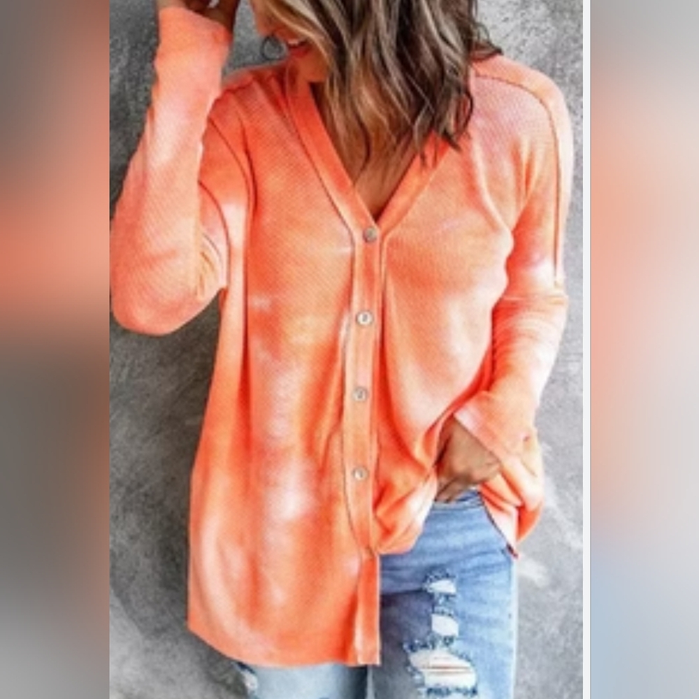 Tie-Dye Waffle Knit Cardigan - M